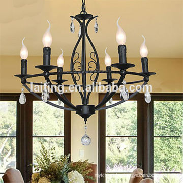 Italian Cast Iron Candle Black Chandelier Crystal Lamp for Restaurant